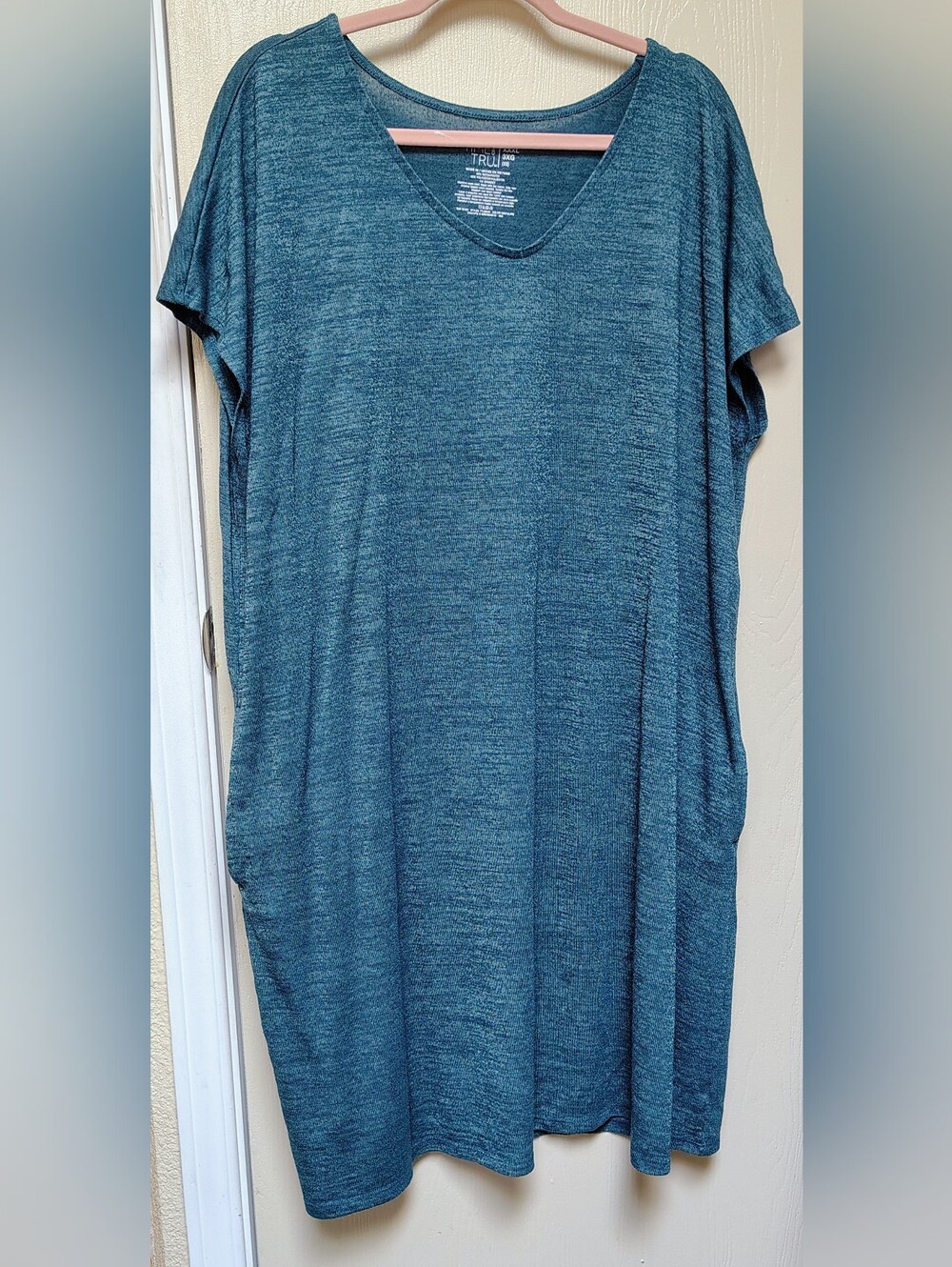 Soft Teal V-Neck Tunic Dress